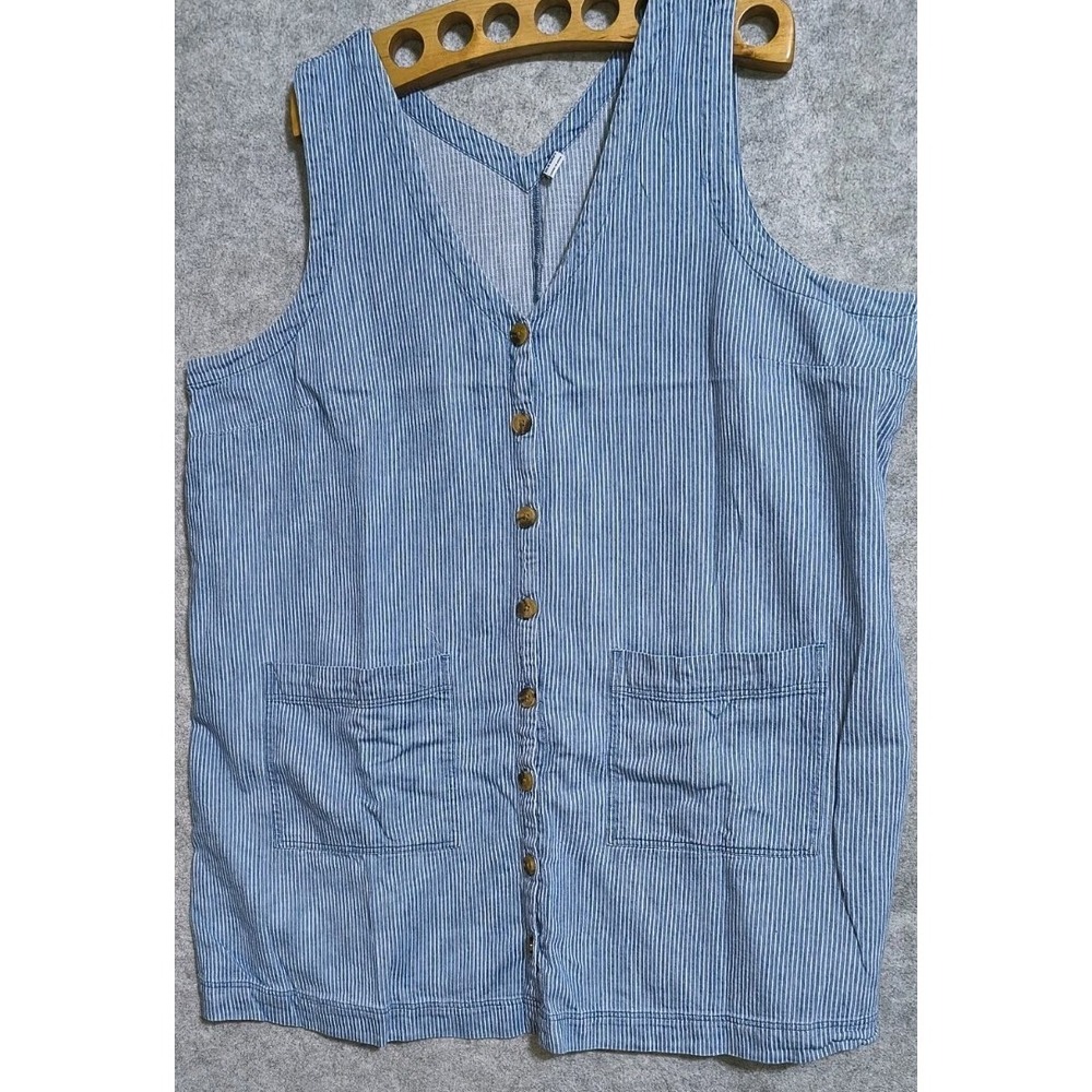 Old Navy Jumper Dress XXL Blue Pinstripe Button Front Pockets Denim Countrycore